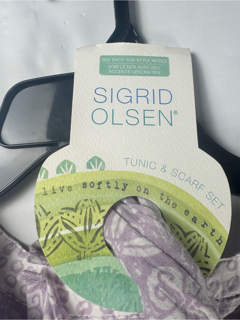 NWT Sigrid Olsen Women XL Tunic Blouse Matching Scarf Set Purple Floral - Picture 3 of 14